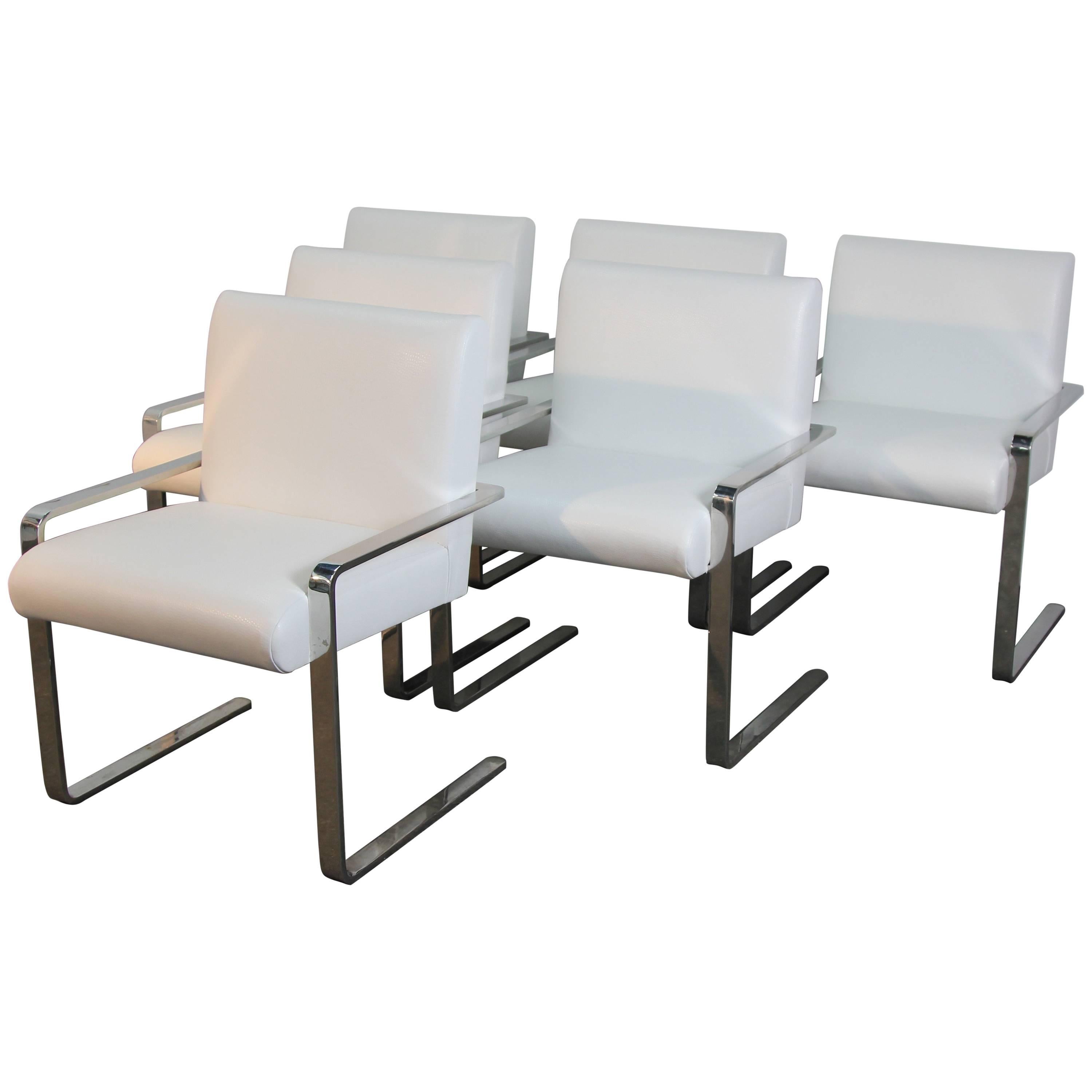 Set of Six Newly Upholstered Arthur Umanoff Chrome Flat Bar Dining