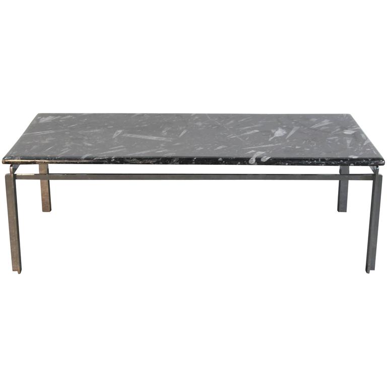 Fossilized MarbleTop Chrome Frame Coffee Table For Sale at 1stDibs