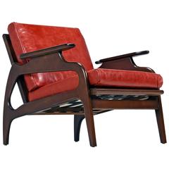 Mid-Century Modern Oxblood Leather Curved Profile Armchair, 1960s