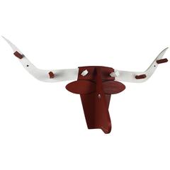 Folkart Longhorn Steer Head Coat Rack Red and White Vintage Fun 3