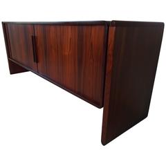 Vintage Dyrlund Danish Modern Rosewood Tambour Door Credenza Sideboard