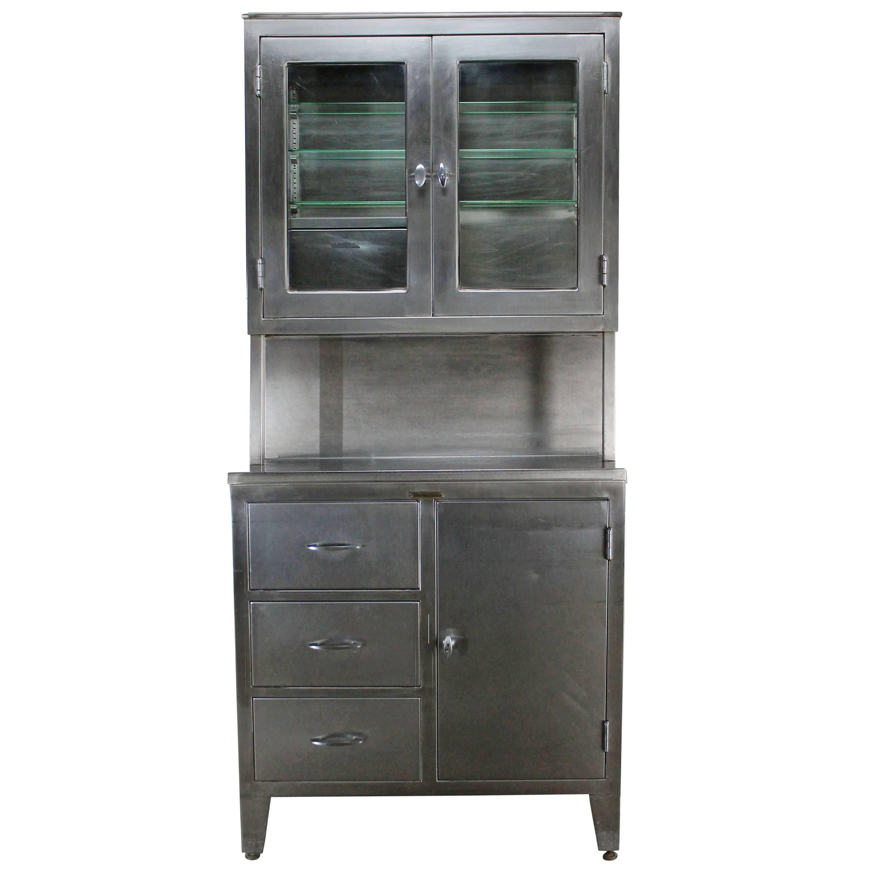 Vintage Stainless Steel Cupboard Industrial Medical Step Back Cabinet