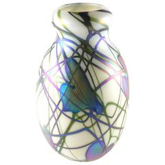 Charles Lotton Studio Art Glass Iridescent and Opalescent Glass Vase