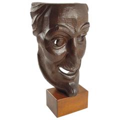 Unique Hand-Carved Palm Wood Mask Sculpture Signed and Dated, 1956 11