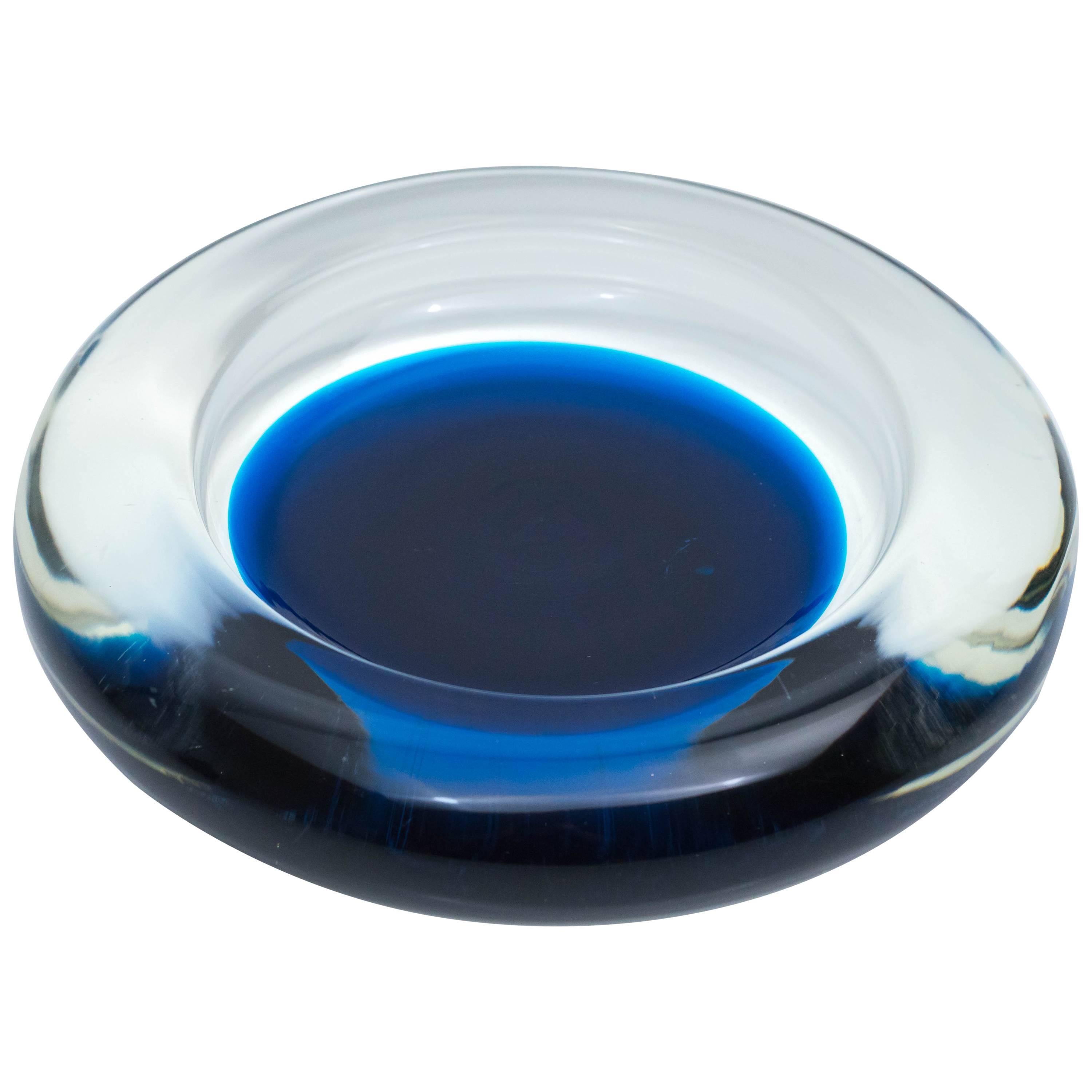 Blue and Clear Glass Dish by Venini for Pierre Cardin, 1980
