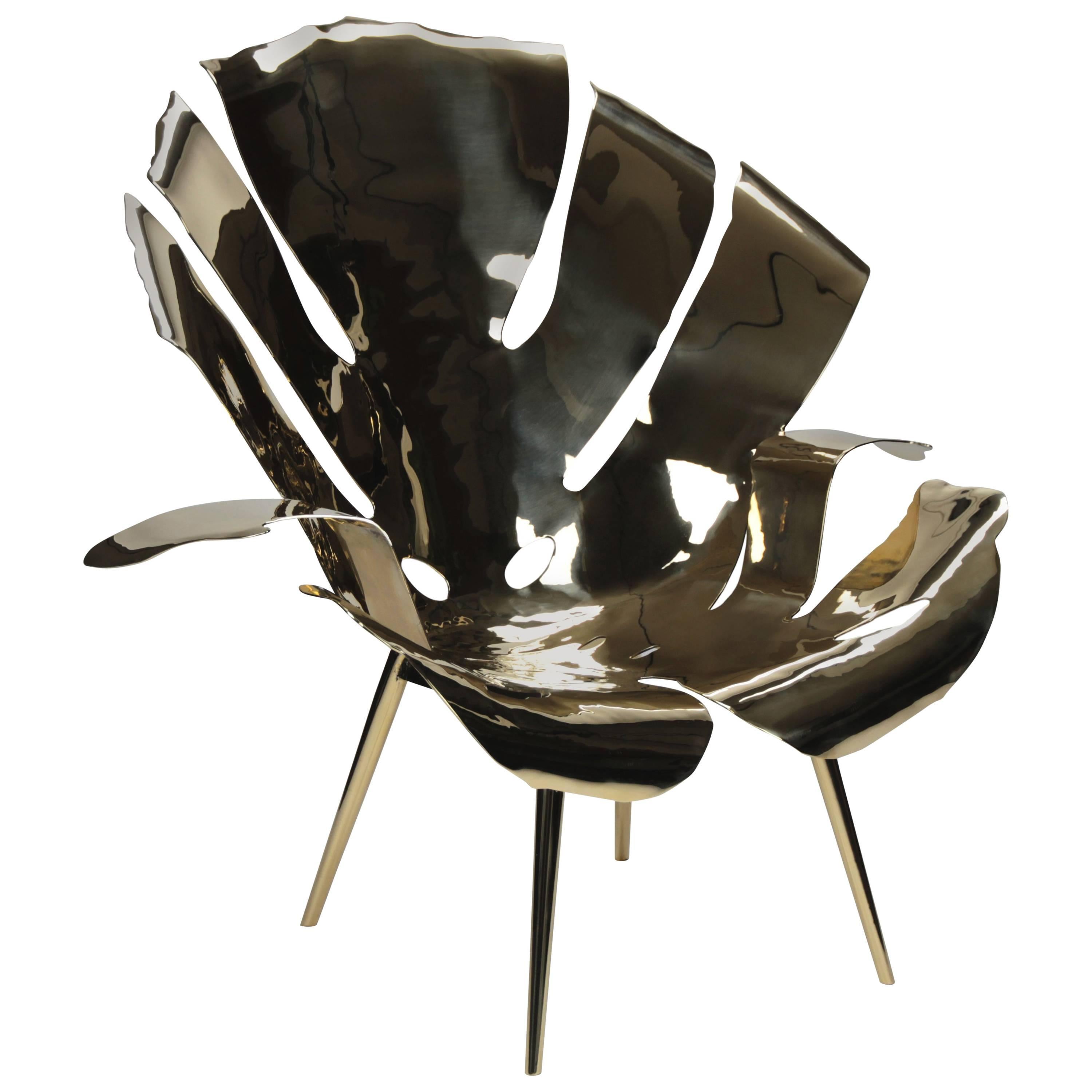 The Philodendron Leaf Lounge Chair in Solid Brass by Christopher Kreiling For Sale