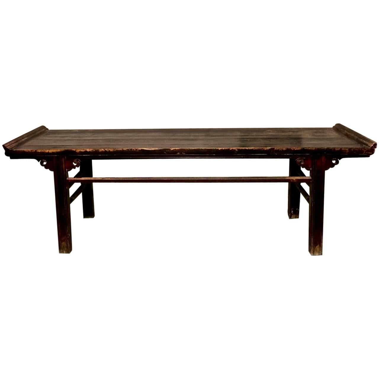 Mid-19th Century Long Chinese Lacquered Elm Altar Table