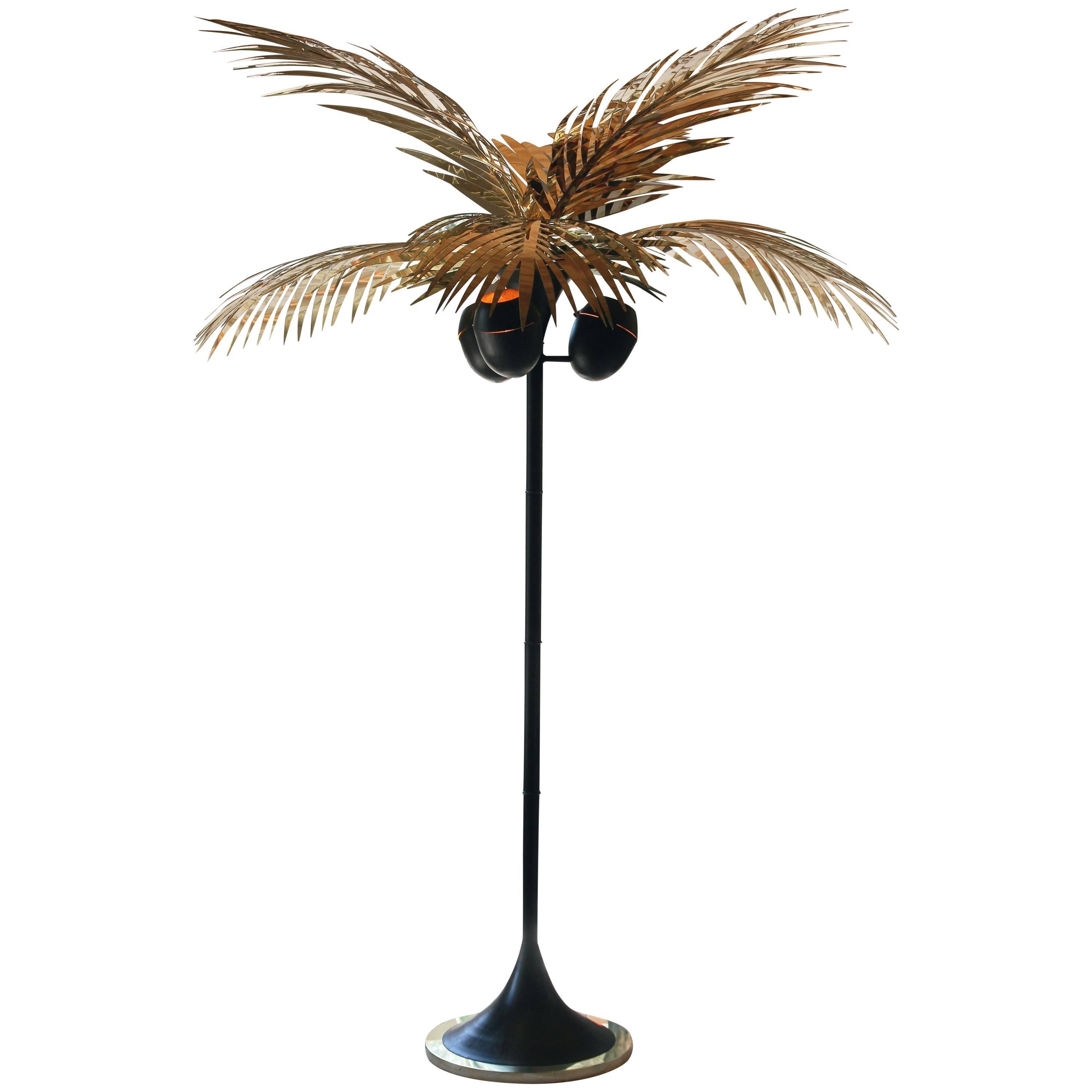Lampadaire en forme de palmier roi de Californie en laiton poli par Christopher Kreiling