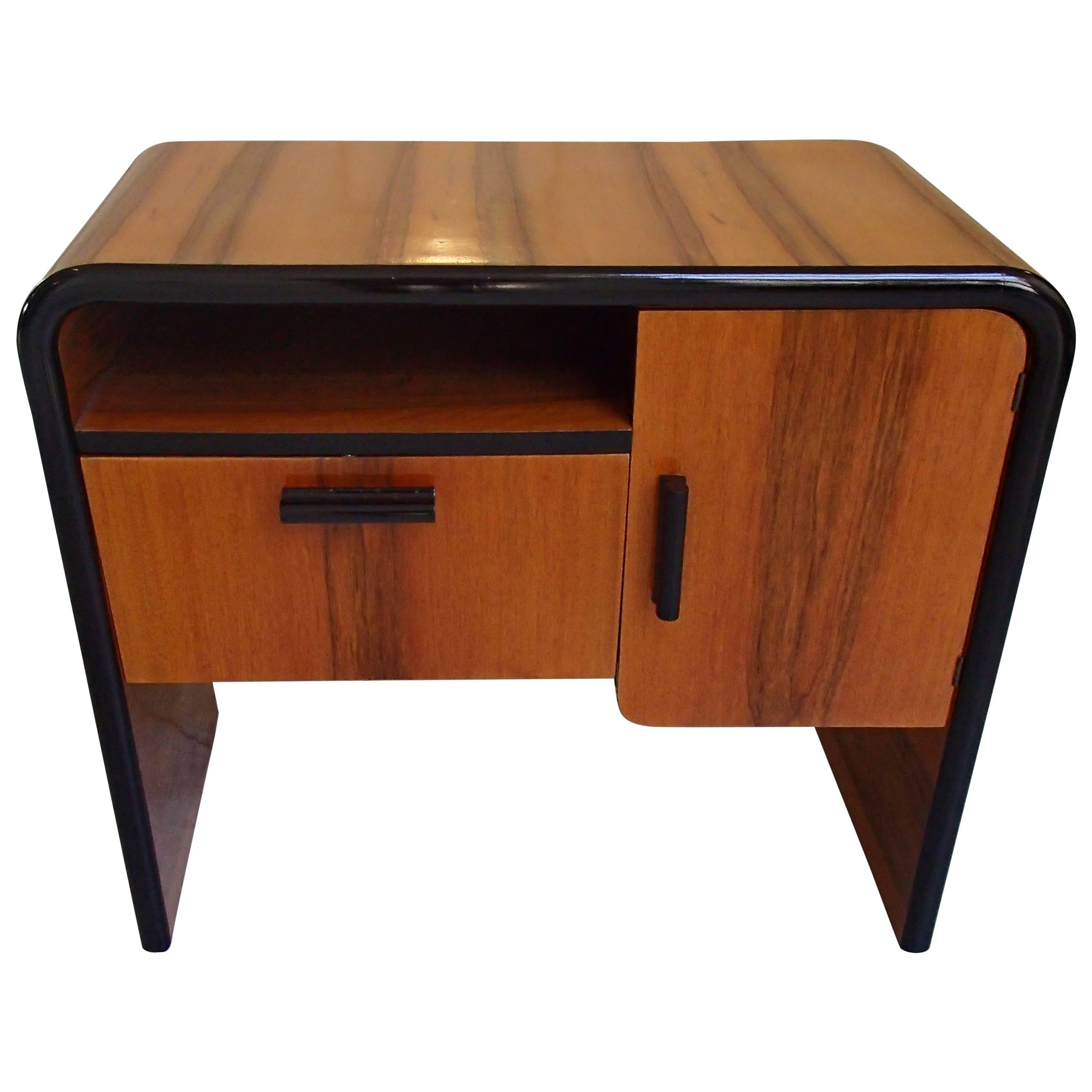 Art Deco Small Konzle Side Table Walnut with Black