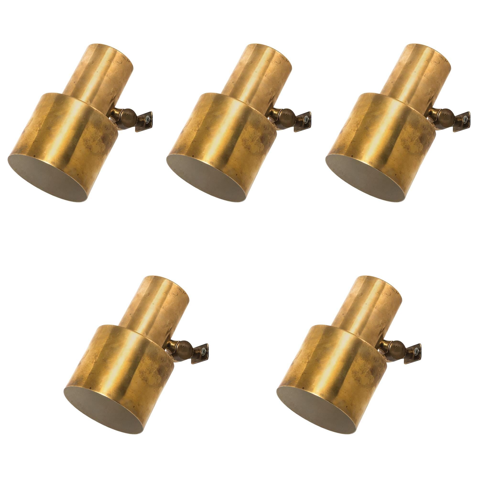 Set of Five Wall Lamps in Brass