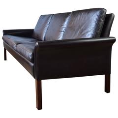 Danish Black Leather Sofa, 1960s