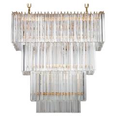 Italian Rectangular Chandelier in Murano Glass, Transparent, 24-Karat Gold