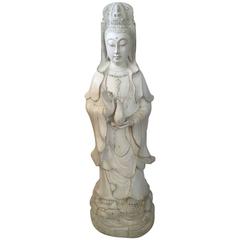 Very Large Floor Statue 19th-Early 20th Century Chinese Wooden Guanyin