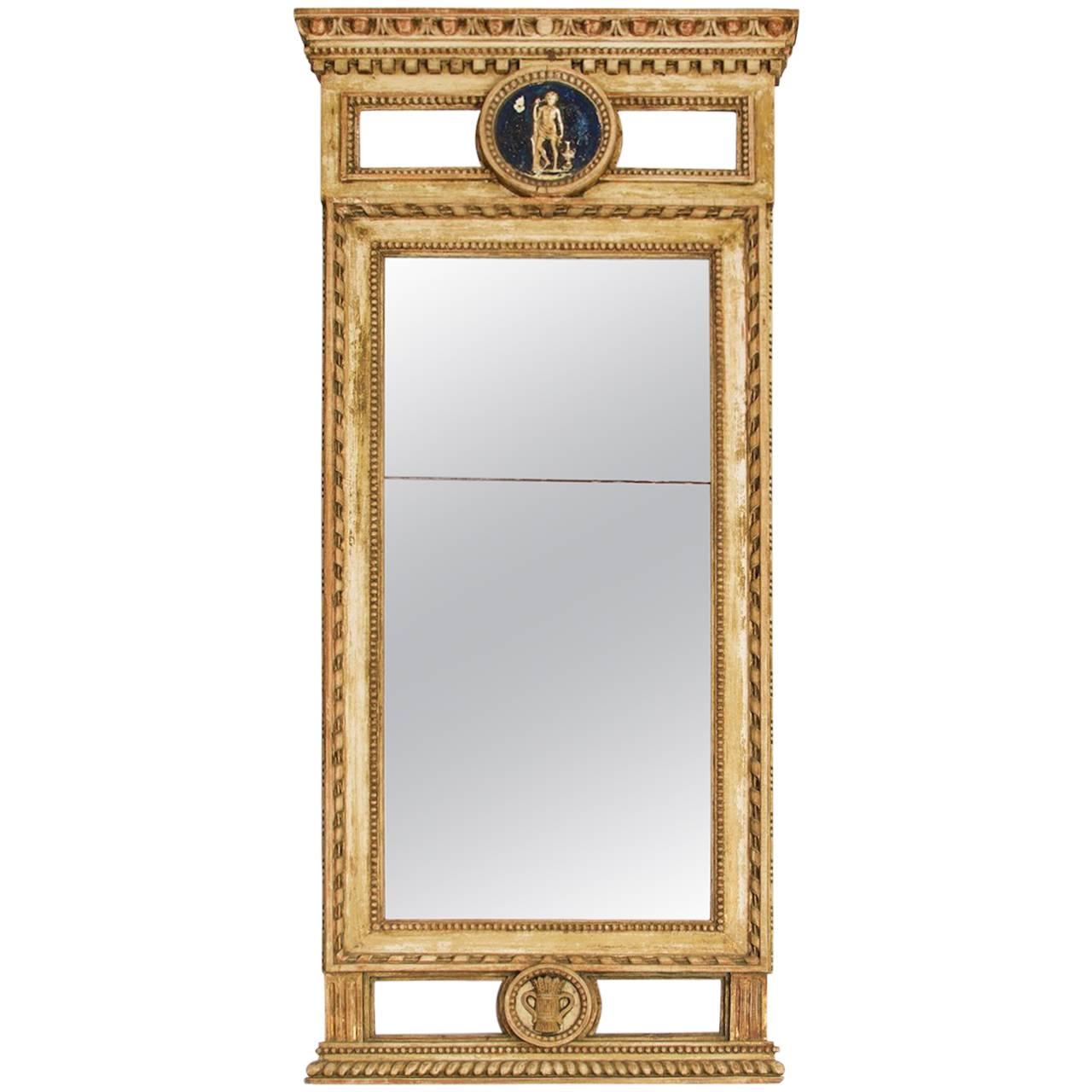 Mirror Attributed to Lago Lundén, Giltwood and Paint, Late Gustavian, circa 1820 For Sale