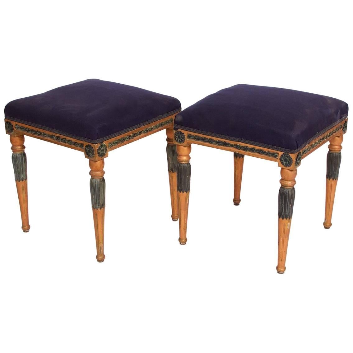 Pair of Late Gustavian Giltwood and Paint Stools, Stockholm, Sweden, circa 1800 For Sale