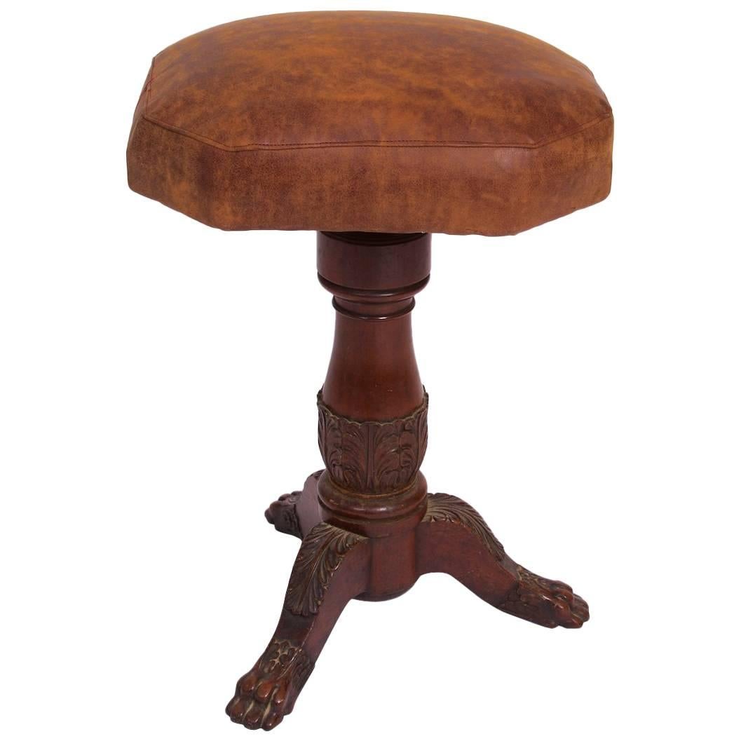 Swivelstool, Empire, circa 1820, Mahogany with Leather Seat For Sale
