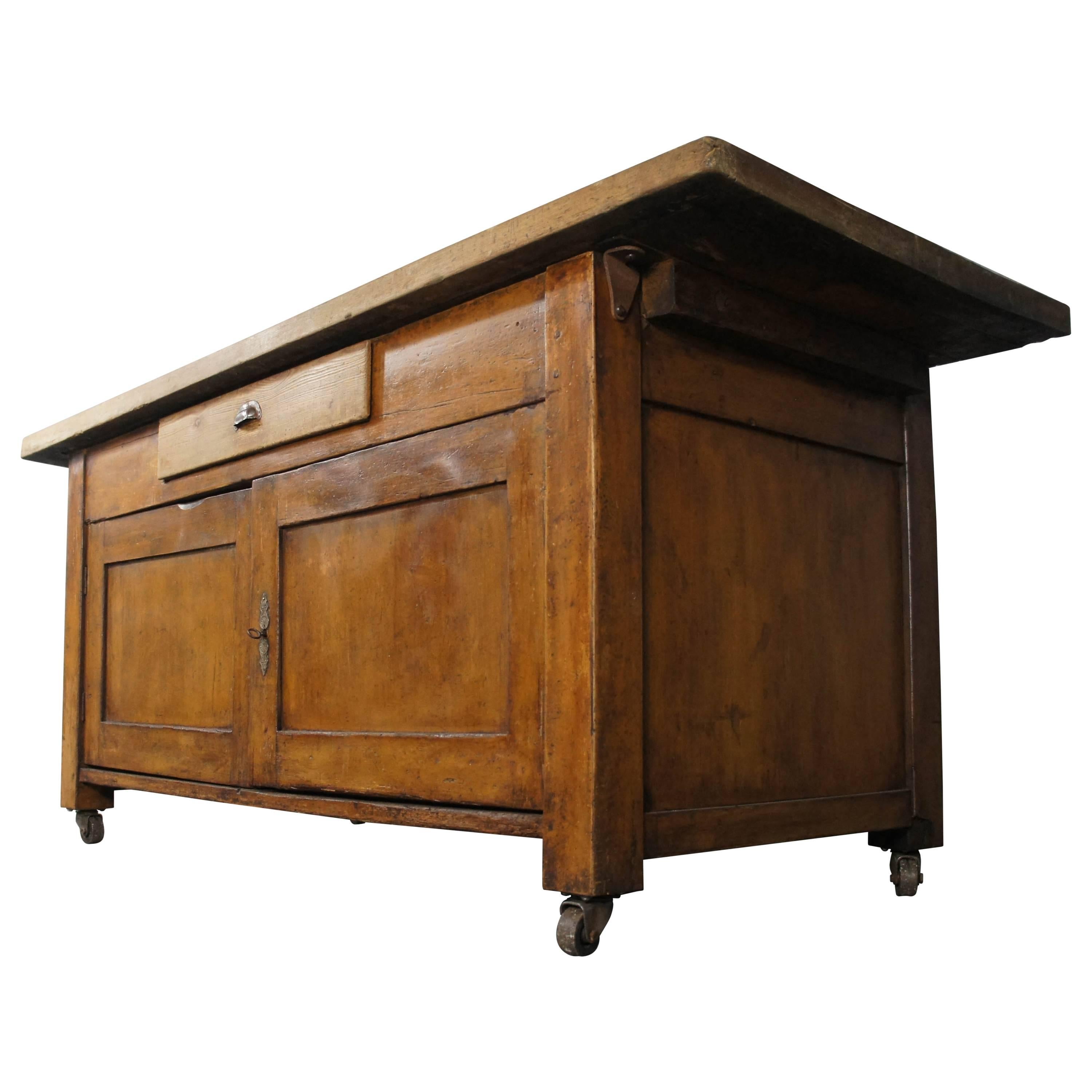 20th Century Pine and Beech Baker's Table Freestanding Kitchen Island