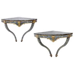 Pair of Italian Lacquered and Parcel-Gilt Corner Tables
