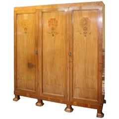 Quality Heavy Art Deco 1930s Walnut Inlaid Triple Wardrobe by Gaylayde Quality Heavy Art Deco 1930s Walnut Inlaid Triple Wardrobe by Gaylayde