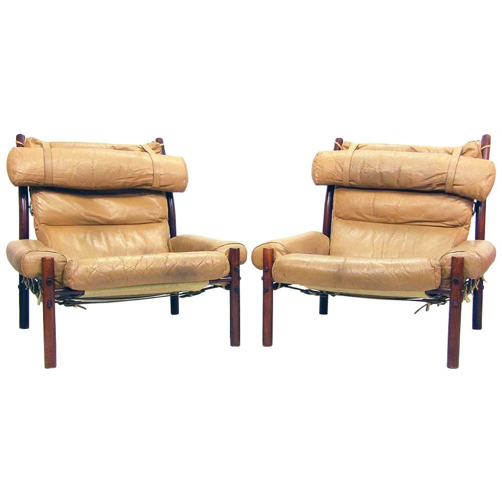 Two 1970s "Inca" Lounge Safari Chairs by Arne Norell For Sale