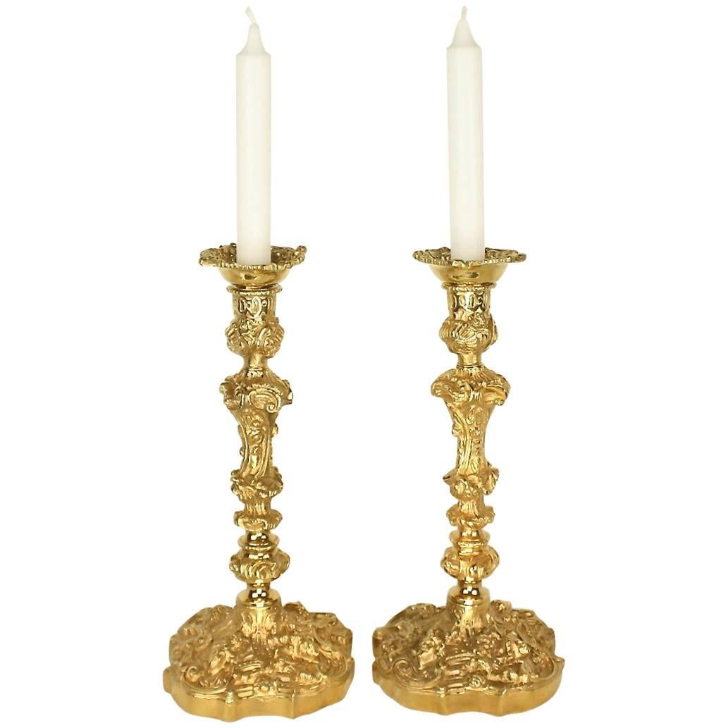 Pair of 19th Century Régence Style Gilt Bronze Candlesticks