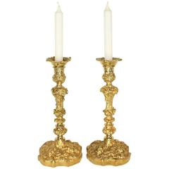 Pair of 19th Century Régence Style Gilt Bronze Candlesticks 1