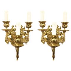 Antique Pair of Baroque Style Bronze Wall Sconce