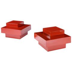 Pair of 1960s Red Lacquered Side Tables
