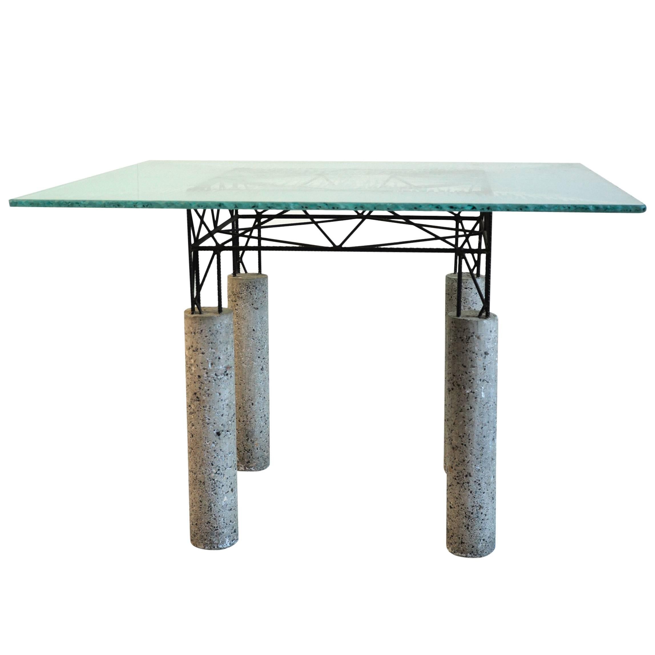 Glass Table, Concrete and Concrete Iron, Italy, 1980 For Sale