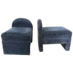 Pair of Geometric Pattern Velvet Fireside Occasional Chairs