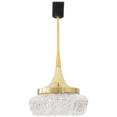 French Mid-Century Brass Glass Pendant Light Attributed to Arlus, 1950s
