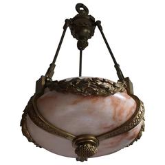 Stunning Antique Large and Heavy Bronze & Alabaster Pendant / Chandelier 4