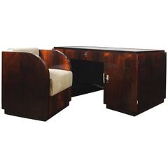 Vintage 1930´s Set of Art Deco Cubists Desk and Armchair, rosewood, leather - France