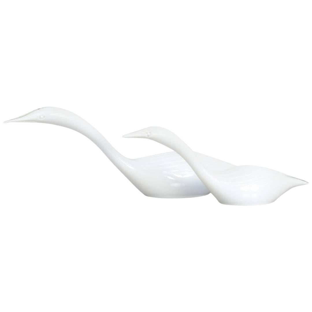 Pair of White Glass Bird Sculptures by Livio Seguso for Seguso A.V.
