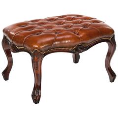 Antique Large Early Victorian Rosewood Leather Stool