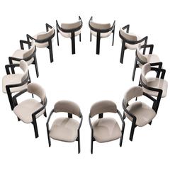 Set of Twelve Dining Chairs in Grey Fabric