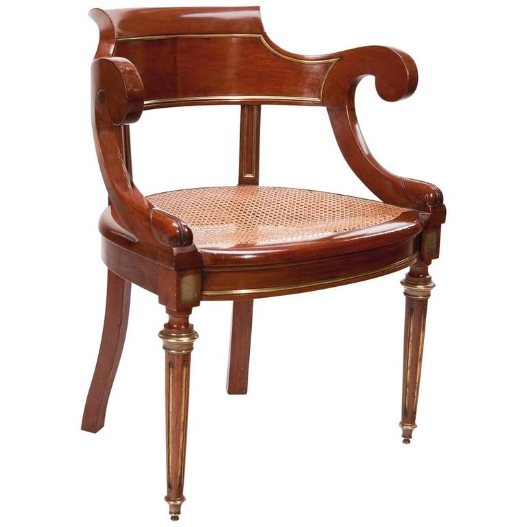 Antique French Mahogany and Brass Desk Chair at 1stDibs