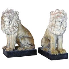 Large Opposing Pair of 19th Century French Weathered Terracotta Garden Lions