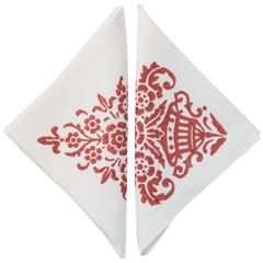 Red Hand-Printed Linen Napkins, Set of Four