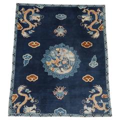 Antique Chinese Peking Blue Carpet with Dragons