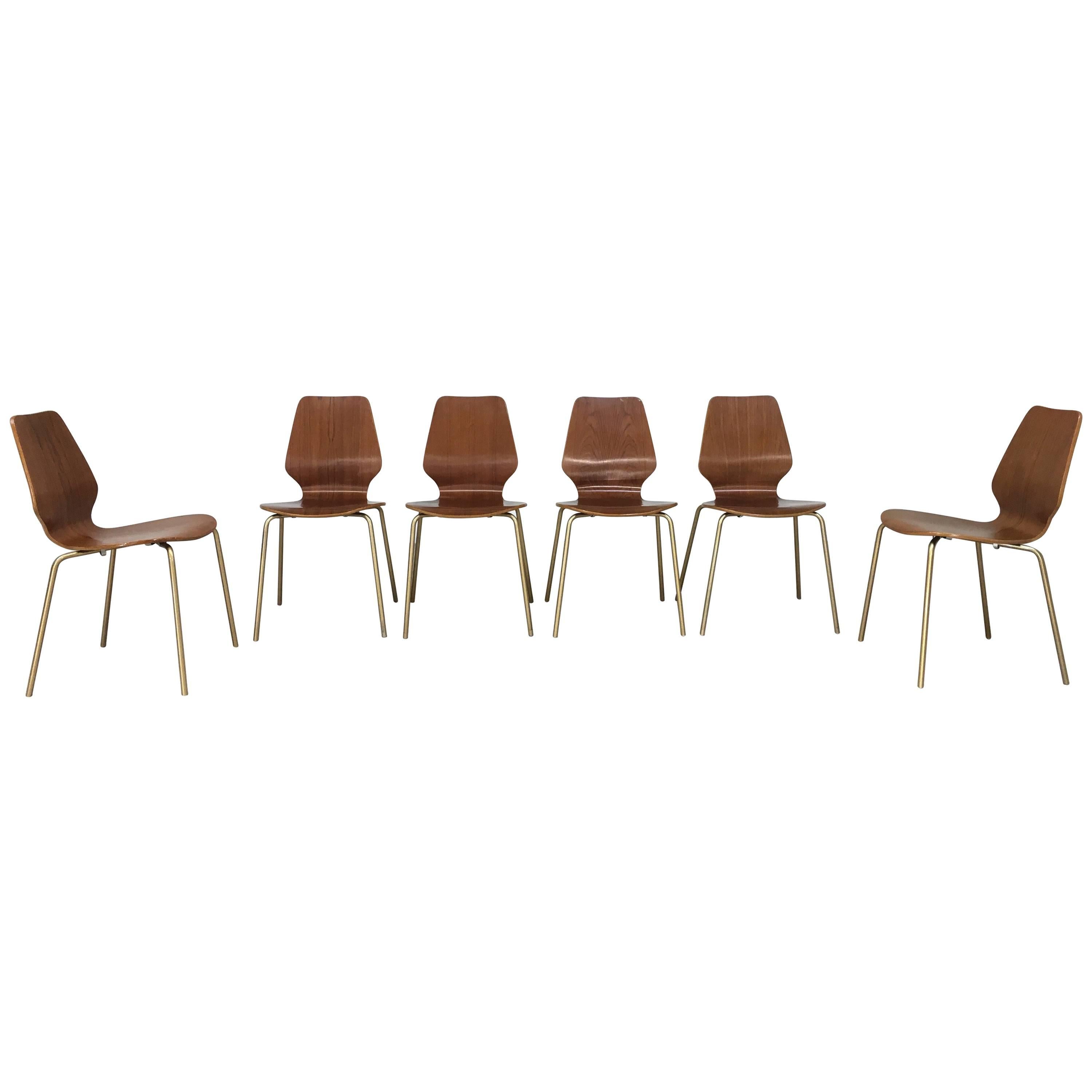 Oivind Iversen "City" Chairs Danish Modern Bent Teak Plywood Dining Chairs