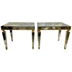 Hollywood Regency Style Mirrored Side Tables, Pair