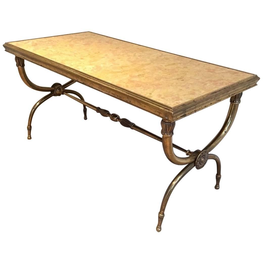 Brass and Marble Coffee Table Attributed to Raymond Subes