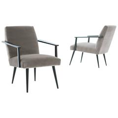 Mid-Century Velvet and Black Lacquer Armchairs, 1950s, Set of Two 4