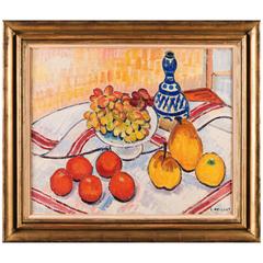 Still Life Blue Vase, Pears, Grapes, Oranges 9