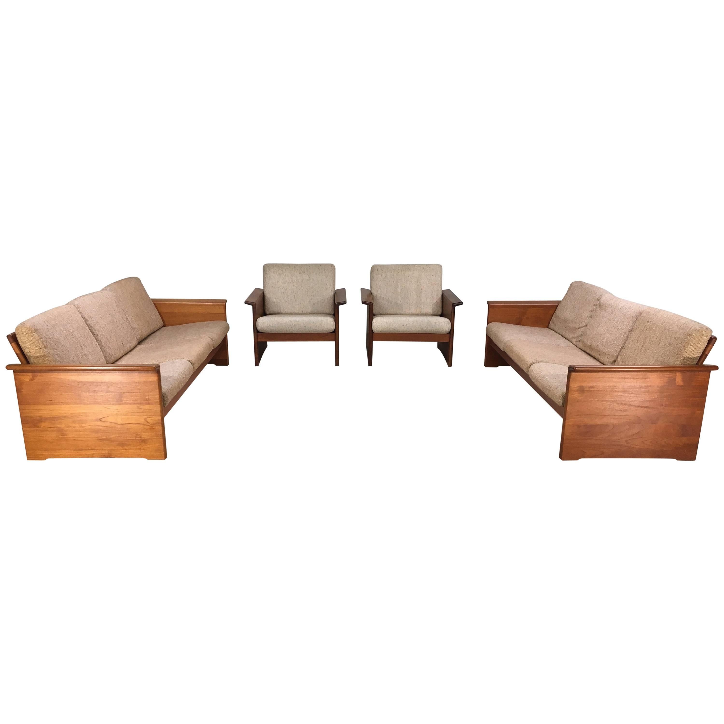 Danish Modern Four-Piece Solid Teak Sofa & Lounge Chair Set, Tarm Stole, Denmark
