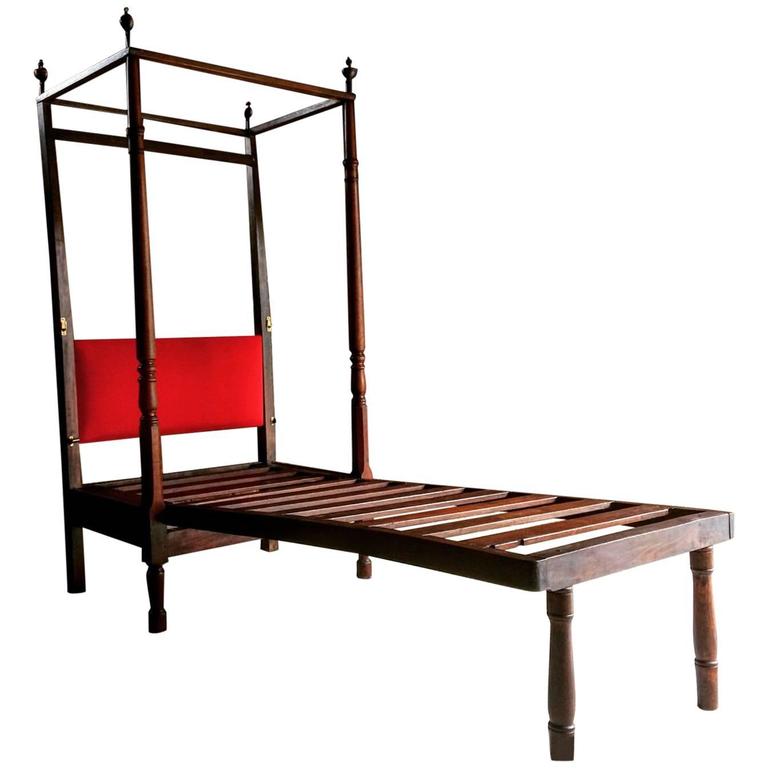 Antique Campaign Bed Four Poster Mahogany III 19th Century Single at 1stDibs