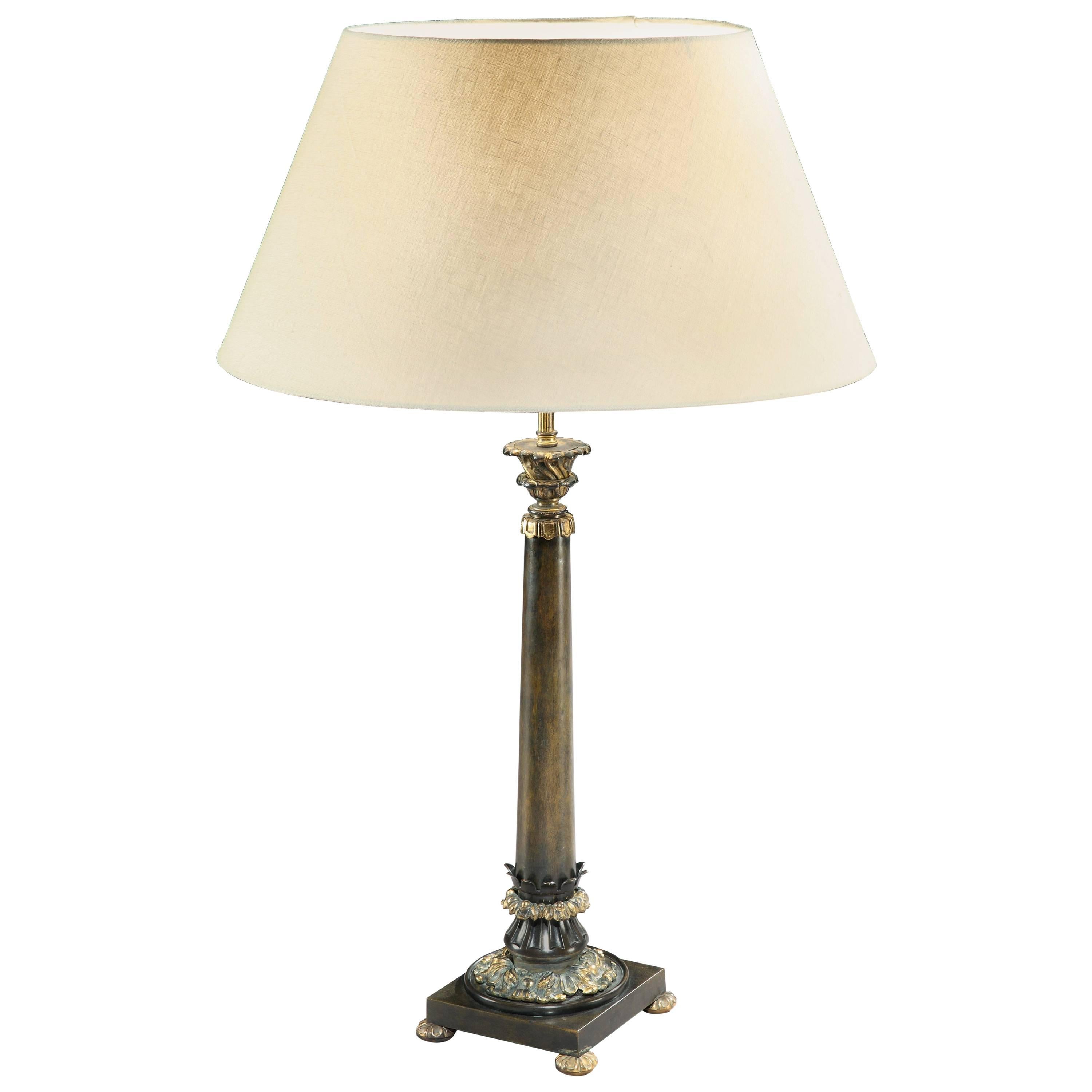 Bronze and Gilded Column Lamp