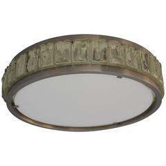 Fine French Art Deco Round Glass and Chrome Flush Mount by Perzel