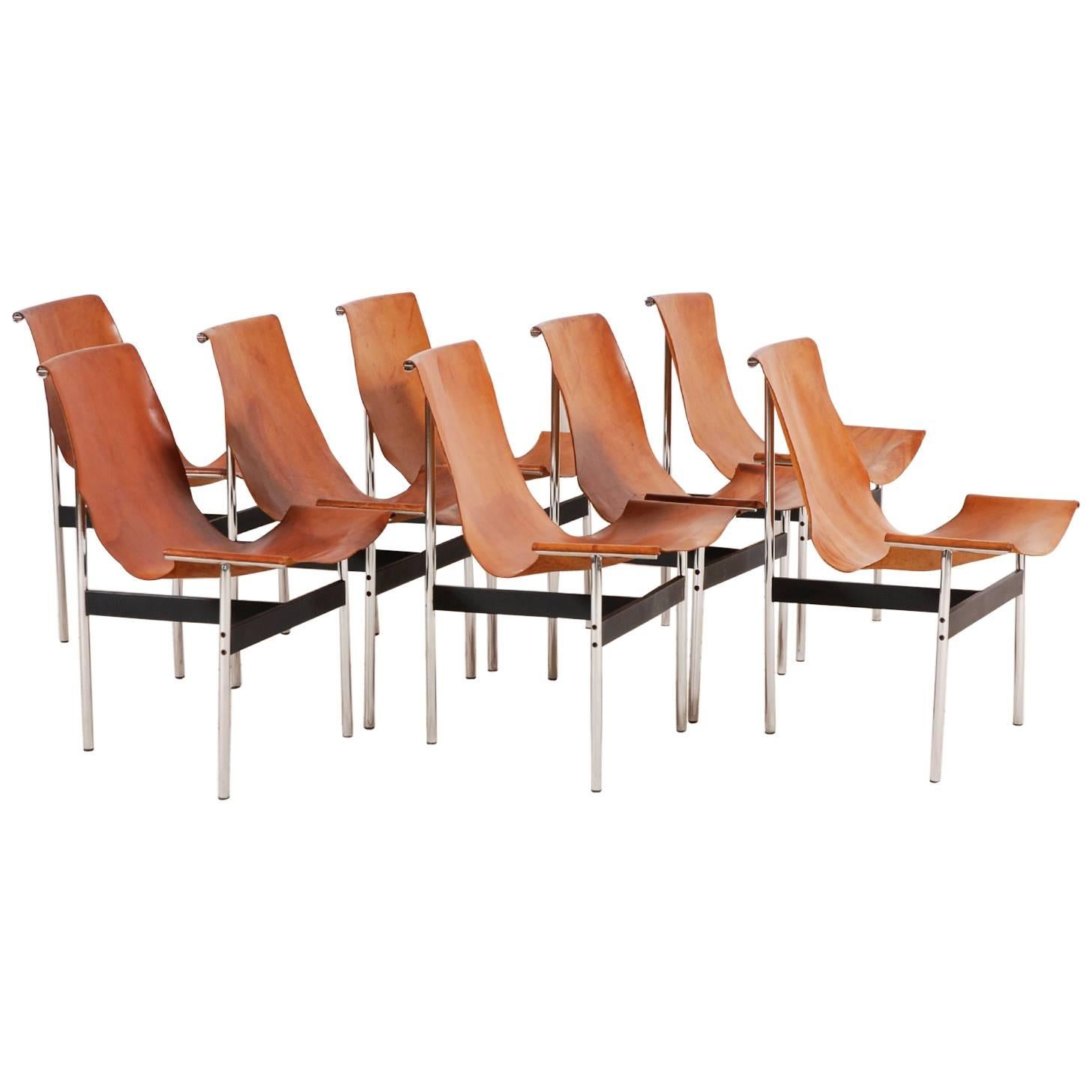 Set of Eight Leather T-Chair Model 3LC  by Katavolos, Littell and Kelly, 1952